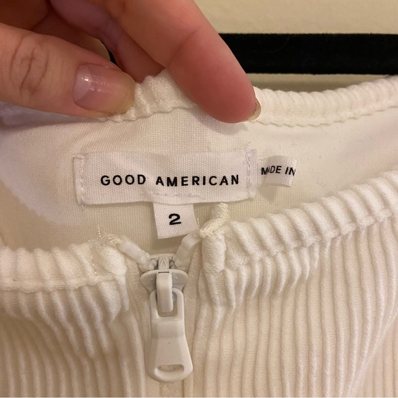 $95 NWOT Good American Front Zip Long Sleeve White Ribbed Long Sleeve Bodysuit M - Picture 2 of 6